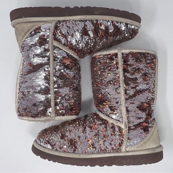 UGG Australia Classic Short Champagne Sequin Shearling 3353 Fall Winter Boots 8 - Picture 2 of 9